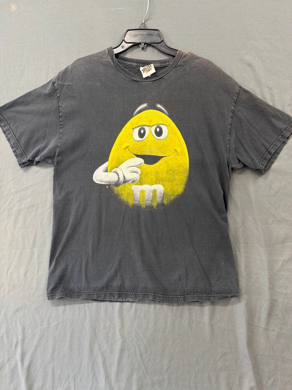 M&M's World Yellow Character Graphic T-Shirt Black Faded Distressed